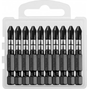 Биты KRAFTOOL Impact Pro, Philips, тип хвостовика E 1/4", PH2, 50мм, 10шт, в пластиковом боксе 26191-2-50-S10