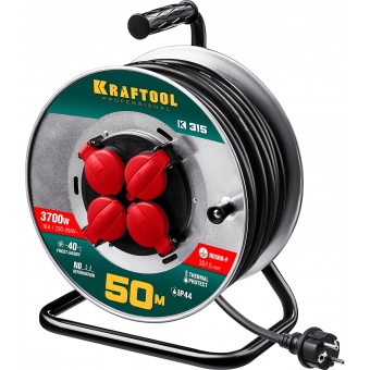 К-315 удлинитель на катушке , 50 м, 3700 Вт, 4 гнезда, IP44, КГ 3x1,5 кв мм, KRAFTOOL 55085-50_z01
