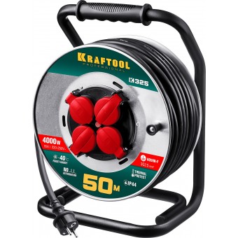 K-325 удлинитель на катушке 50 м, 4000 Вт, 4 гнезда, IP44, КГ 3x2,5 кв мм, KRAFTOOL 55086-50
